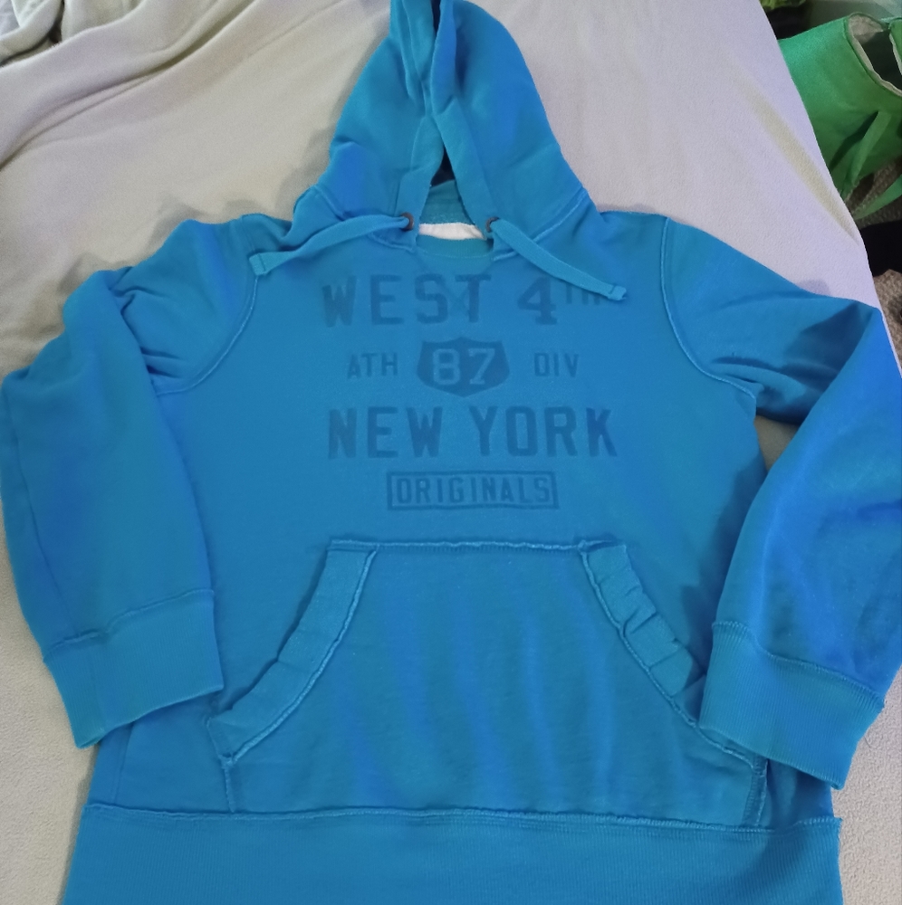 Aeropostale Men's Blue Hoodie Jacket Distressed Edges & Strings size Sma…